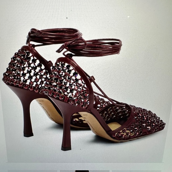 Bottega Veneta Sparkle Stretch Embellished Sandals, Bordeaux, Size 37 - Picture 2 of 16